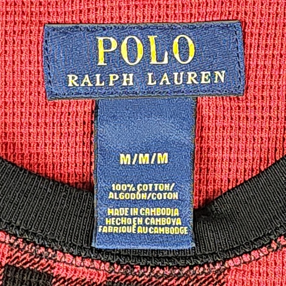 Polo Ralph Lauren Buffalo Plaid Check Waffle Thermal Shirt Men's Red/Black - Picture 3 of 9
